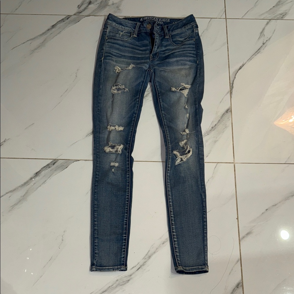 American Eagle Outfitters Ripped Blue Skinny Jeans